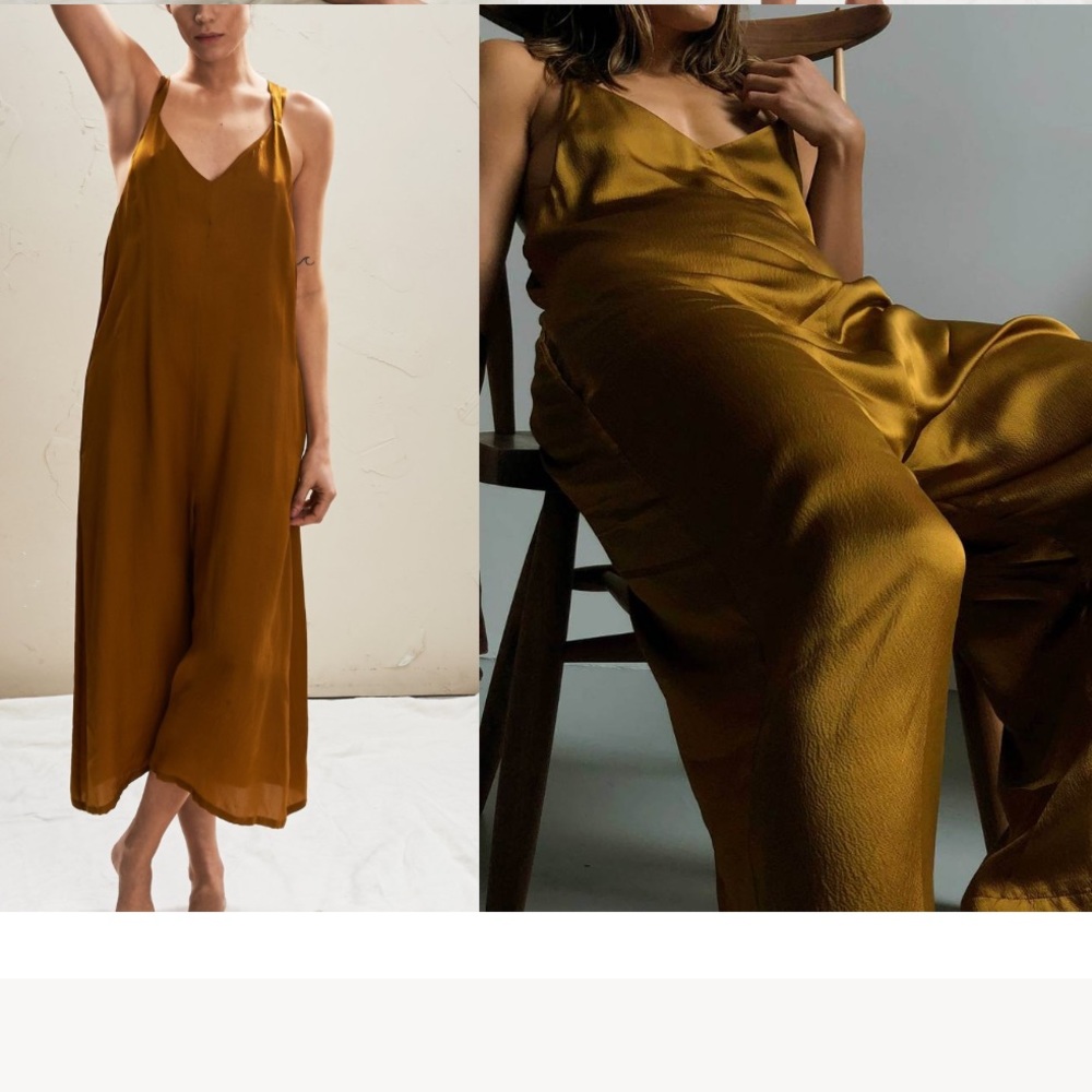 The Great Eros® Silk Odna Tie-Back Jumpsuit Brass color - Picture 2 of 15